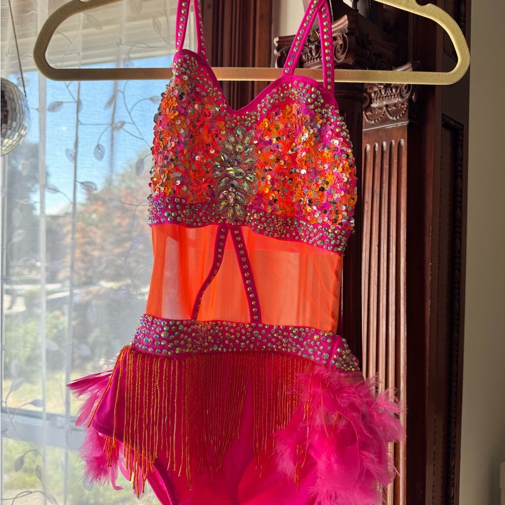 Glamour costumes Pink and Orange Kids Dance Costume, jazz solo LC
